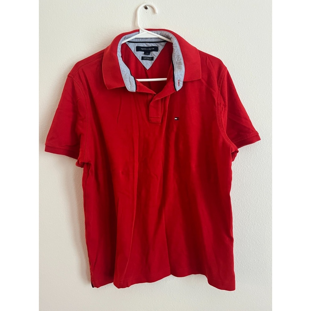 Tommy Hilfiger Polo Shirt Mens Large Orange Custom Fit Tennis Performance Golf